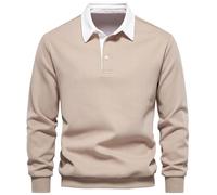 MakingDa Sudaderas Hombres sin Capucha Polo Cuello Manga Larga Pullover Sweatshirt Invierno Cálidos Basica Sudadera Color Puro Termica Jersey Casual Trabajo Básico Pull-Over Camisa Caqui M