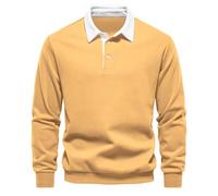 MakingDa Sudaderas Hombres sin Capucha Polo Cuello Manga Larga Pullover Sweatshirt Invierno Cálidos Basica Sudadera Color Puro Termica Jersey Casual Trabajo Básico Pull-Over Camisa Amarillo XXL
