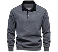MakingDa Sudaderas Hombres sin Capucha Polo Cuello Manga Larga Pullover Sweatshirt Invierno Cálidos Basica Sudadera Color Puro Termica Jersey Casual Trabajo Básico Pull-Over Camisa Gris Oscuro XXL