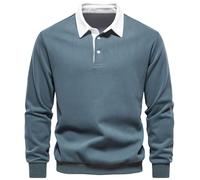 MakingDa Sudaderas Hombres sin Capucha Polo Cuello Manga Larga Pullover Sweatshirt Invierno Cálidos Basica Sudadera Color Puro Termica Jersey Casual Trabajo Básico Pull-Over Camisa Verde Hierba XL