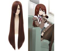 Makise Kurisu 100 cm Brown Auburn recto largo lleno flequillo cosplay pelucas de cosplay resistente al calor disfraz fiesta pelucas + gorro de peluca