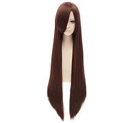 Makise Kurisu 100cm Brown Auburn Straight Long Full Bangs Cosplay Costume Wigs Heat Resistance Costume Party Wigs+Wig Cap