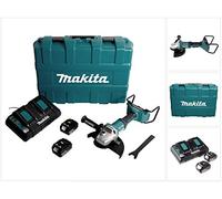 Makita Amoladora angular DGA 900 PTKX2 con batería de iones de litio de 36 V/2 x 18 V, sin escobillas de 230 mm en maletín de transporte + 2 baterías de 5,0 Ah + cargador dual