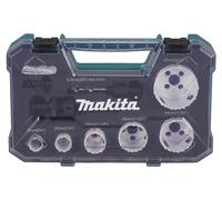 Juego MAKITA de agujeros BiM (con rosca): 19, 22, 29, 38, 44, 57 mm + 2x adaptador + 2x broca centradora HSS-G, 10 piezas D-47117