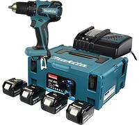 Makita DDF459RF4J Taladro Atornillador inalámbrico (180 V, 30 Ah, con 4 baterías y Cargador) 0 W, 18 V, Turquesa Negro, One size