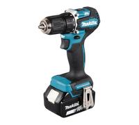 Makita DDF487RFE3 Destornillador Eléctrico Atornillador Percutor a Batería 18V, Portabrocas 1/2", 1700 RPM, Par Máx. 40 Nm, Incluye Batería y Cargador, Color Negro/Azul/Acero