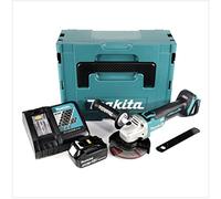 Makita DGA 504 RT1J - Amoladora angular con batería, 18 V, 125 mm, sin escobillas, 1 batería de 5,0 Ah, cargador y Makpac