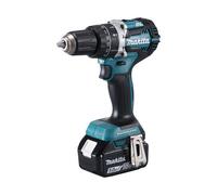 Makita DHP484RTJ Martillo Perforador Atornillador 18V a Batería, Incluye 2 Baterías 5.0Ah, Capacidad Perforación Madera 36 mm, Sin Llave, Negro y Azul
