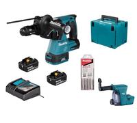 Makita DHR243JWX2 - Martillo combinado con batería (18 V) | Con 2 baterías de 18 V/6,0 Ah en Makpac - Incluye aspiración de polvo DX07 - Incluye mandril de cambio rápido