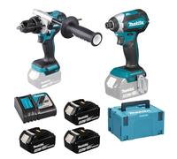 Makita DLX2418TJ - Taladro de Impacto Inalámbrico DHP486 + Atornillador de Impacto Inalámbrico DTD153 18 Volt 3x 5.0 Ah Li-ion