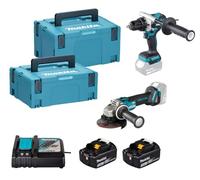 MAKITA DLX2552TJ, Kit Combo 18V con Taladro DHP492 y Amoladora DGA504, 2 Baterías 5,0Ah, Maletines Makpac