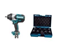 Makita DTW1002Z - Llave de Impacto + Makita D-41517 - Estuche de llaves de vaso (9 piezas)