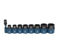 Makita E-16639 - Juego de llaves de impacto (3/8", 9 piezas, SW8 - SW18, incluye adaptador de 50 mm de 1/4" hexagonal a cuadrado de 3/8", cromo-molibdeno, 28 mm de largo)