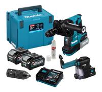 makita HR004GM202 SDS-PLUS - Martillo combinado con batería (40 V, máx. 4,0 Ah, 2 baterías + cargador en MAKPAC con extracción de polvo DX14)