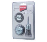 Makita D-66070 - Juego de 3 cepillos de alambre para eliminar el óxido y la limpieza, 1 cepillo de 25 mm de diámetro, 1 cepillo redondo de 50 mm de diámetro, 1 cepillo de olla de 50 mm de diámetro,