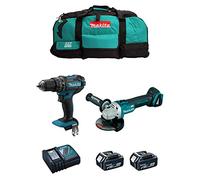 MAKITA Kit MK205 (Taladro Percutor DHP482 + Mini-Amoladora DGA504 + 2 Baterías de 5,0 Ah + Cargador + LXT600)