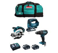 MAKITA Kit MK302 (DHP482 + DSS610 + DJV182 + 2 x 5,0 Ah + DC18RC + LXT600)