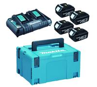 MAKITA Li-ion LXT 18V set 4 piezas BL1830B+1 pieza Cargador doble DC18RD+1 pieza Makpac 197970-3