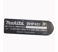 Makita Placa de identificación 862348-6 para modelo BHP451 atornillador