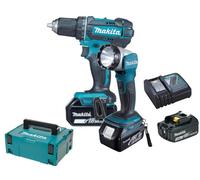 MAKITA Taladro atornillador inalámbrico con linterna 3x Li-ion LXT 18V/3.0 Ah, Makpac DDF482RFJ1