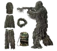 MAKIVI Traje Ghillie 5 en 1, camuflaje 3D, ropa de caza al libre, incluyendo chaqueta, pantalones, capucha, bolsa de transporte para adultos, niños y jóvenes