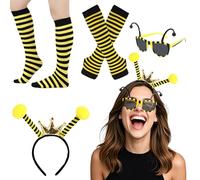 Makoto Nobu Disfraz Abeja Mujer, Abeja Costume Accesorios, Bee Antena Diadema Gafas Negro Amarillo Rayas Guantes Calcetines de Rodilla, Disfraz Mariquita Adulto para Fiestas Carnaval y Halloween
