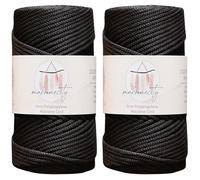 Makromecity, 2 madejas de cordón de macramé de poliéster de 3 mm x 131 Yardas, 3 mm, cordón de macramé de Polipropileno, Negro, para Colgar en la Pared, Bolsos, Debajo de la Placa, Alfombra