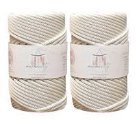 Makromecity - 2 madejas de cordón de poliéster para macramé, 5 mm x 95 m, cordón de polipropileno para macramé, color crudo, para adornos de pared, bolsos, bajoplatos, alfombra