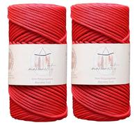 Makromecity Cordón de macramé de poliéster con 2 madejas de 3 mm x 131 yardas (394 pies), cordón de polipropileno rojo para ganchillo, manualidades, colgantes de pared, bolsos, placa inferior