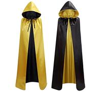 Makroyl Capa reversible unisex con capucha para Halloween, Navidad, fiesta de brujas, vampiros, disfraces de cosplay (negro y amarillo, mediano)