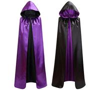 Makroyl Capa reversible unisex con capucha para Halloween, Navidad, fiesta de brujas, vampiros, disfraces de cosplay (negro y morado, mediano)