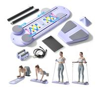 Maksone Tabla de pilates - Kit de entrenamiento plegable 6 en 1 con rodillo de abdominales de rebote automático y pantalla digital - Equipo de entrenamiento portátil para abdominales, tonificación