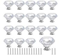 MAKTSAM 20 pomos de puerta de cristal transparente, pomos de cristal de 40 mm, tiradores de diamante de cristal K9 para armario, muebles