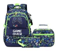 Makukke - Juego de mochilas escolares para niños, mochila para estudiantes gamers, adolescentes con lonchera y estuche para lápices, para estudiantes de primaria y secundaria, 15.6inch, Juegos