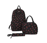 Makukke Kawaii - Mochila escolar para niñas - Adorable mochila escolar 3 en 1 de pana con lonchera de forro polar y estuche para lápices para edades de 8 a 10 años, Black, M, Mochilas daypack