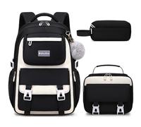Makukke Mochila Escolar Niñas Adolescentes Mochila Escolar Satchel Set, Bolsa Escolar Niños Multi Bolsa Impermeable Satchel Bolsa Escolar para Niñas Señoras,30L Negro Mochila