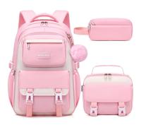 Makukke Mochila Escolar Niñas Adolescentes Mochila Escolar Satchel Set, Bolsa Escolar Niños Multi Bolsa Impermeable Satchel Bolsa Escolar para Niñas Señoras,30L Rosa Mochila