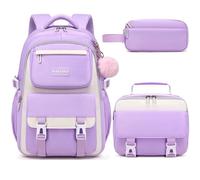 Makukke Mochila Escolar Niñas Adolescentes Mochila Escolar Satchel Set, Bolsa Escolar Niños Multi Bolsa Impermeable Satchel Bolsa Escolar para Niñas Señoras,30L Morado Mochila