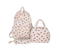 Makukke Mochila escolar para niña - Kawaii Fresa 3 en 1 mochila escolar para niñas 1º - 5º grado, mochila escolar informal para niños con bonito colgante para escuela primaria secundaria, beige, 30 x