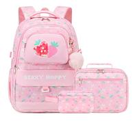 Makukke Mochila para niñas, Juego Escolar de 3 Piezas con Bolsa de Almuerzo y Estuche para lápices, Bonita Mochila Escolar para Adolescentes de Escuela Primaria y Secundaria, Pink, 15,6", Preppy