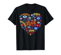 Mal de Ojo Turco Paz Bondad Amor Esperanza Diversidad Camiseta gráfica económica, Hombre, Negro, L