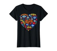 Mal de Ojo Turco Paz Bondad Amor Esperanza Diversidad Camiseta gráfica económica, Mujer, Negro, XS