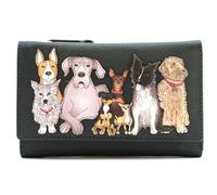 Mala - Cartera grande de piel auténtica con aplicaciones de perro Kennel Crew con protección RFID, ranuras para tarjetas y bolsa de regalo para el polvo, gris oscuro, 14 x 9 x 3 cm, gris, L
