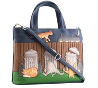 Mala Leather Alley Cats - Bolso de mano de piel auténtica con diseño de gato y gato gris, correa desmontable, 30 x 23 x 8 cm