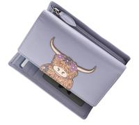 Mala Leather Bella Highland Cow Matinee - Cartera de piel suave de tres pliegues con protección RFID, 12 ranuras para tarjetas, ventana de identificación, sección de notas y bolsillo para monedas con
