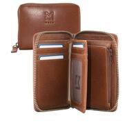 Mala Leather Bloomsbury - Cartera redonda con cremallera, de piel auténtica, para hombre, con protección RFID, 7 ranuras para tarjetas, bolsillos deslizantes, ventana de identificación y bolsillo para