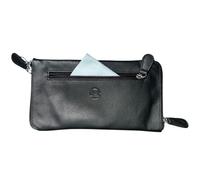 Mala Leather Funda para gafas con doble cremallera para 2 pares de gafas, piel suave auténtica, paño de limpieza y bolsillo frontal con cremallera, 19 x 10 x 2 cm, cuidado de la visión, Negro, Talla