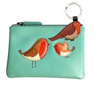 Mala Leather Juego de monedero y llavero de petirrojo - Piel auténtica - Diseño de petirrojo - Envuelto para regalo ecológico - Monedero de 12,5 x 8,5 cm - montado en Reino Unido