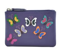 Mala Leather Juno - Monedero pequeño de piel auténtica con cremallera y aplicaciones de mariposa, protección RFID, ranura para tarjetas y llavero, 12 x 9 x 1 cm, diseño de mariposas, Purple, 12 x 9 cm