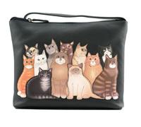 Mala Leather Meowfia - Bolso bandolera midi de piel auténtica con apliques de gato con correa ajustable y bolsa de regalo para el polvo, color gris oscuro, 24 x 19,5 x 5,5 cm